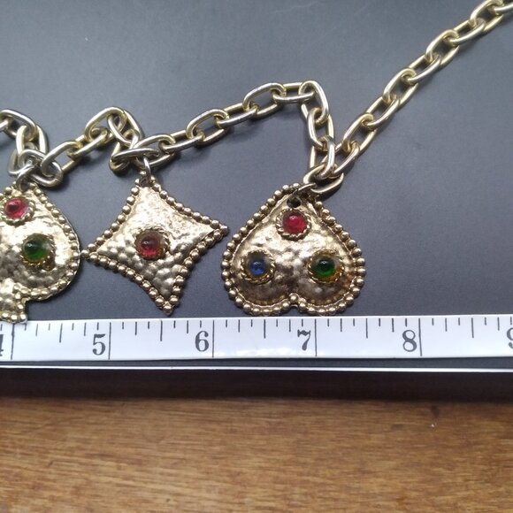 Vintage French Designer Edouard Rambaud Gold Gilt Glass Cabochons Necklace - Picture 8 of 9